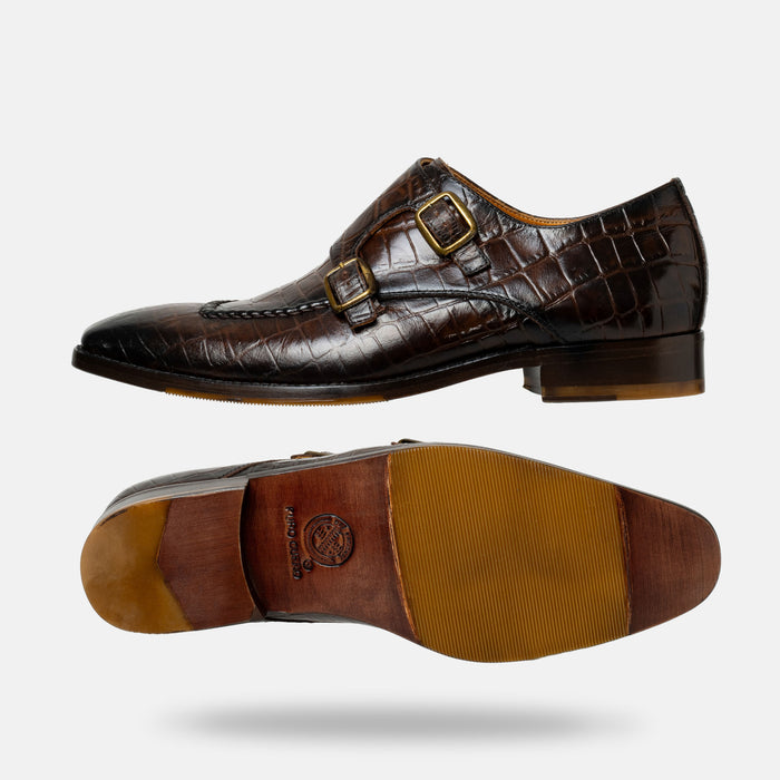 TOBALA monkstrap doble detalle lateral grabado cocodrilo hecho a mano México