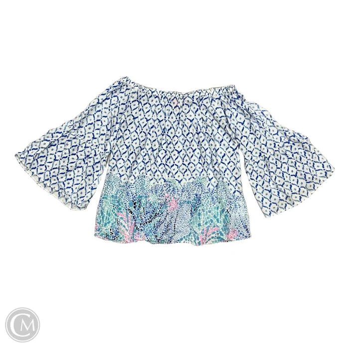 Top 3/4 Sleeve Designer By Lilly Pulitzer In Blue & White, Size: Xxs