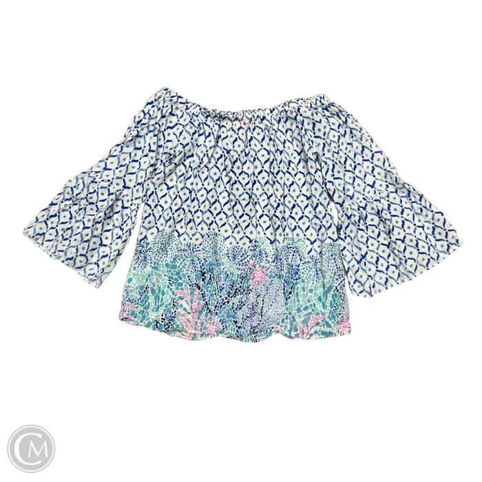Top 3/4 Sleeve Designer By Lilly Pulitzer In Blue & White, Size: Xxs