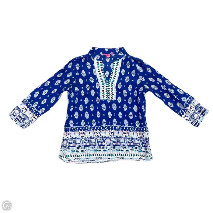 Top Long Sleeve Designer By Lilly Pulitzer In Blue & White, Size: Xs