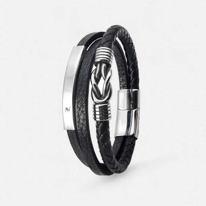 Triple layer leather bracelet - AntoniosClothing - Black