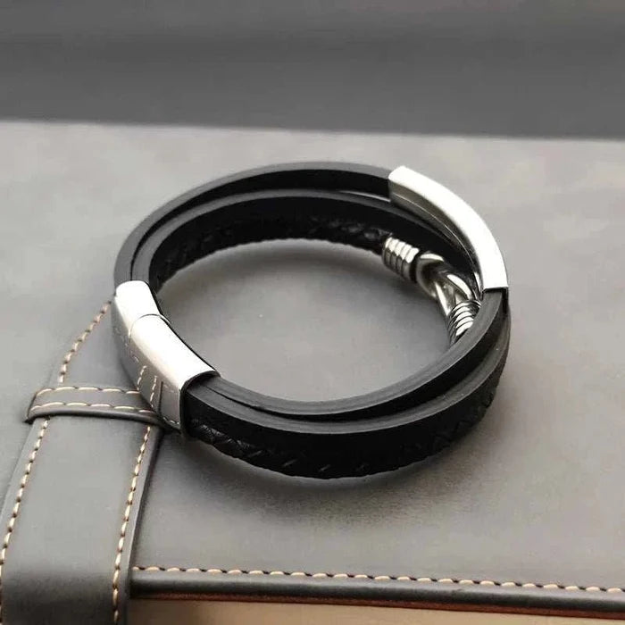 Triple layer leather bracelet - AntoniosClothing - Black