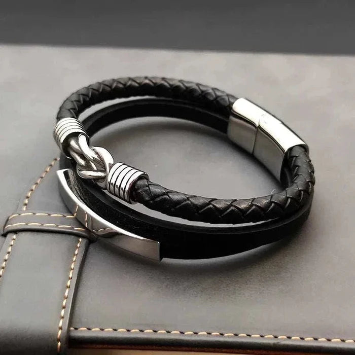 Triple layer leather bracelet - AntoniosClothing - Black