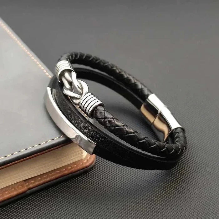 Triple layer leather bracelet - AntoniosClothing - Black