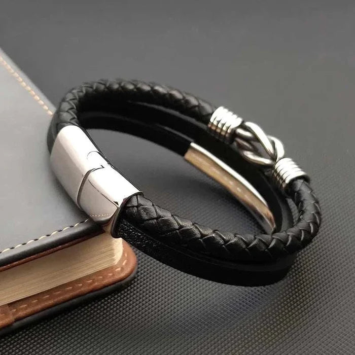 Triple layer leather bracelet - AntoniosClothing - Black