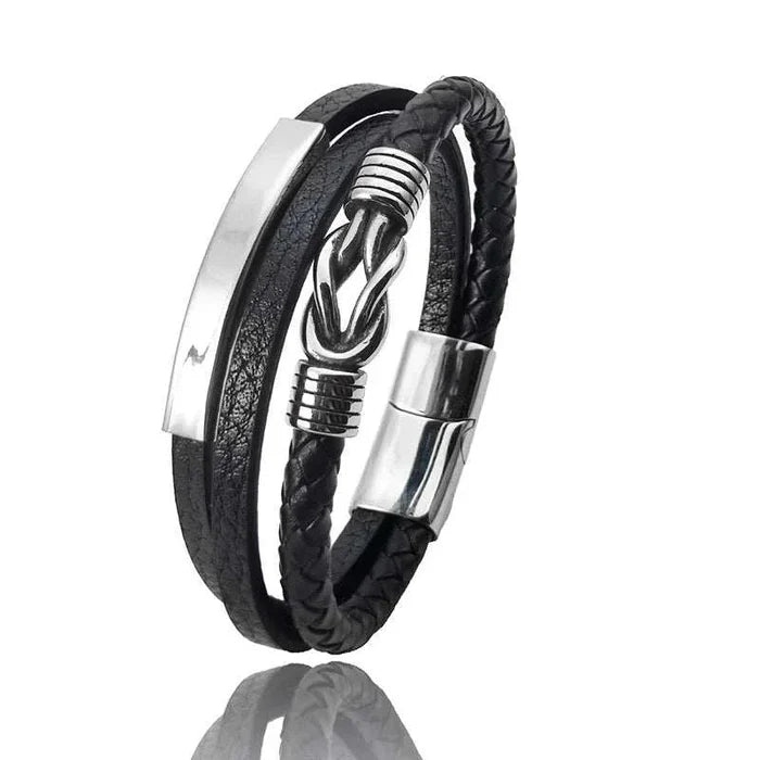 Triple layer leather bracelet - AntoniosClothing - Black