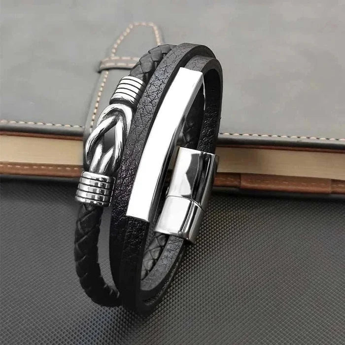 Triple layer leather bracelet - AntoniosClothing - Black