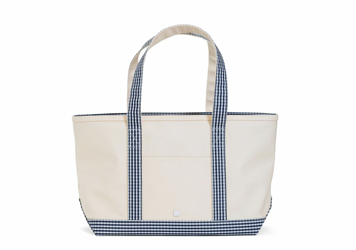 TRVL - Medium Tote - Canvas with Gingham Navy Trim