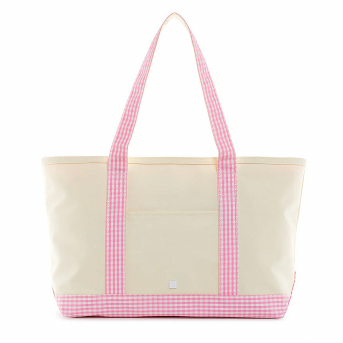 TRVL - Medium Tote - Canvas with Gingham Pink Trim