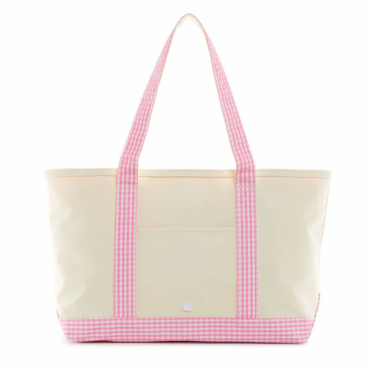 TRVL - Medium Tote - Canvas with Gingham Pink Trim