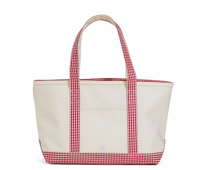 TRVL - Medium Tote - Canvas with Gingham Red Trim