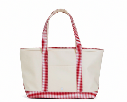 TRVL - Medium Tote - Canvas with Gingham Red Trim