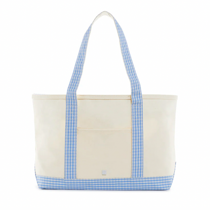 TRVL - Medium Tote - Canvas with Gingham Sky Trim