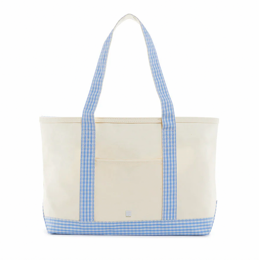 TRVL - Medium Tote - Canvas with Gingham Sky Trim