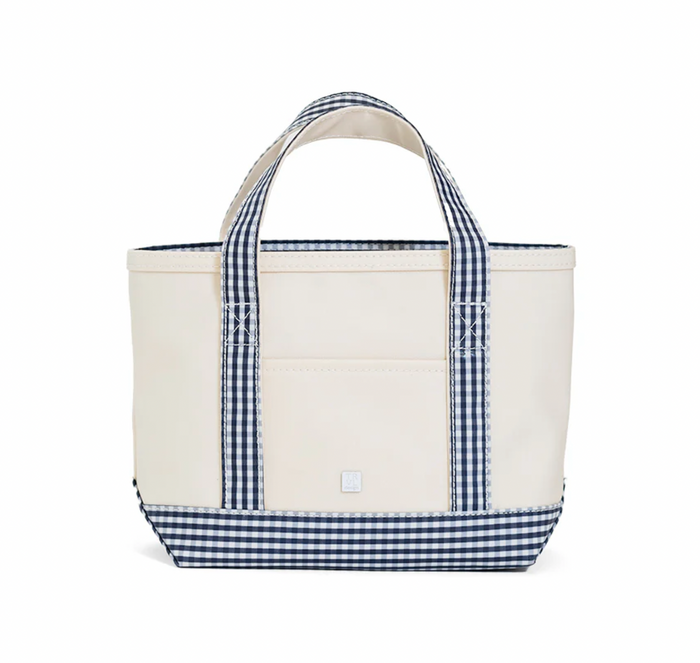 TRVL - Mini Tote - Canvas with Gingham Navy Trim