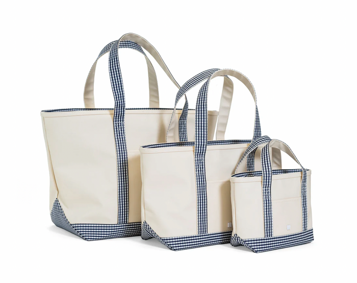 TRVL - Mini Tote - Canvas with Gingham Navy Trim