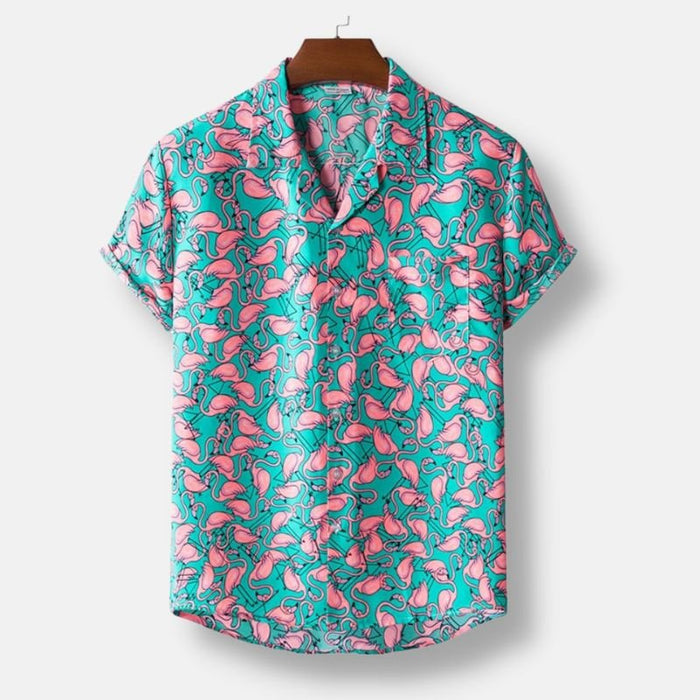 Turquoise-Pink Hawaiian Floral Print Short Sleeve Shirt - AntoniosClothing - Blue Ocean