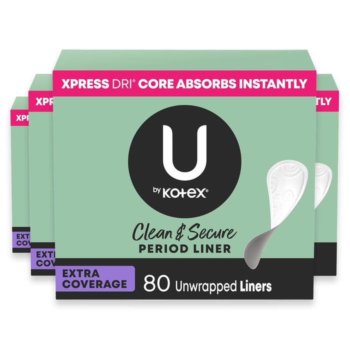 U by Kotex Clean & Secure Panty Liners Light Absorbency Extra Coverage - 80 Ct - 4 Pack