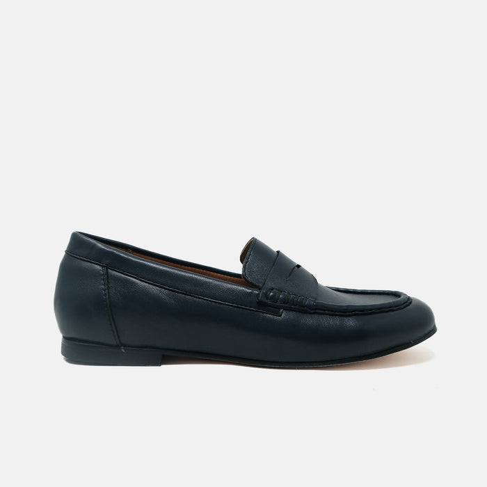 VETA loafer mujer azul navy piel ternera vista frontal maestría oficio mexicano