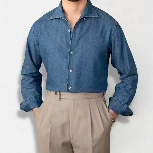 Vintage casual long sleeve shirt - AntoniosClothing - Baby blue