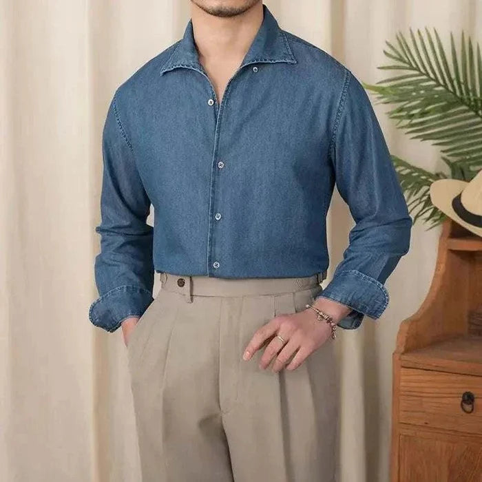 Vintage casual long sleeve shirt - AntoniosClothing - Baby blue