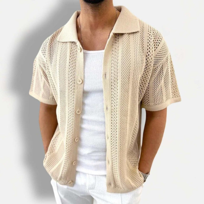 Vintage casual short sleeve shirt - AntoniosClothing - Khaki