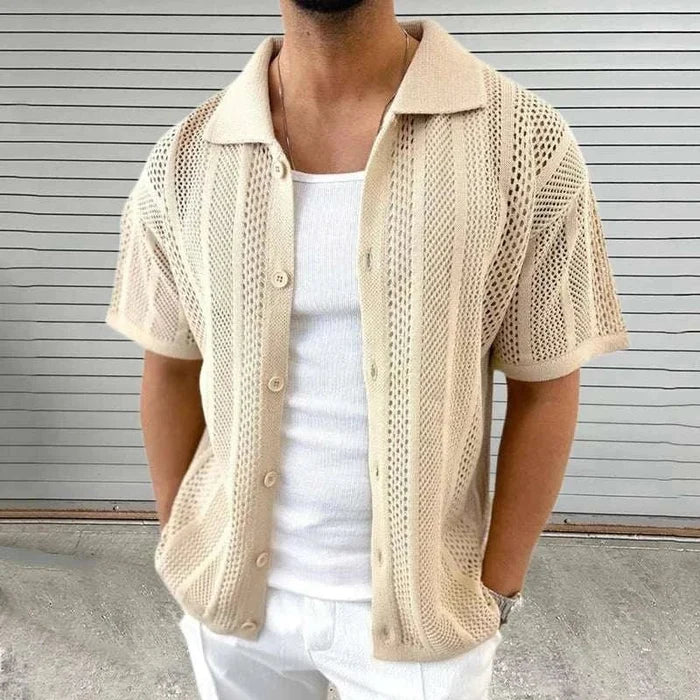 Vintage casual short sleeve shirt - AntoniosClothing - Khaki