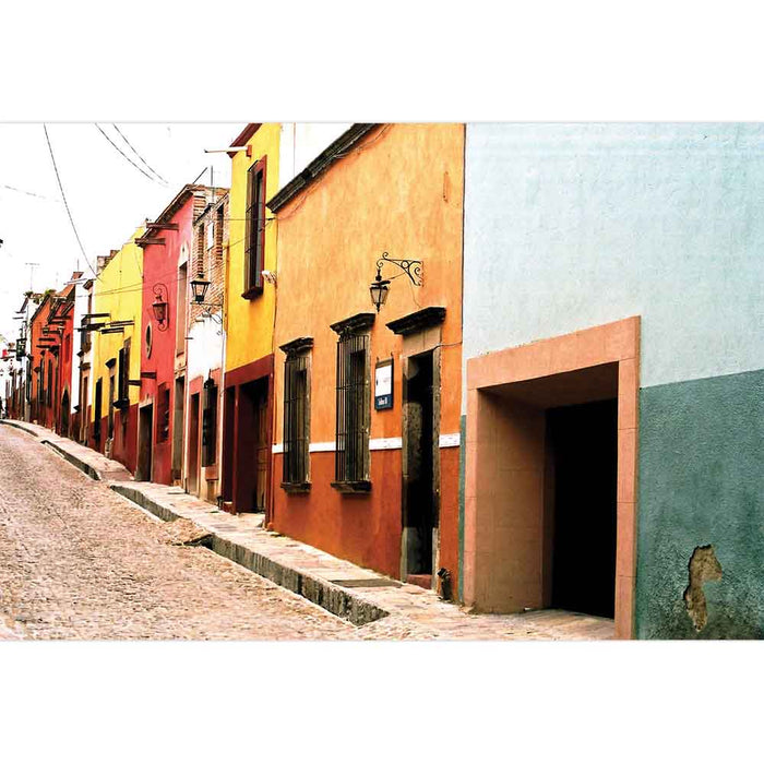 Colorful Mexican street with buildings wall decal on a sunny day printed | Wallhogs