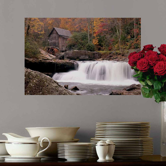 16x24 inch Waterfall Decal Installed Above Dish Shelf