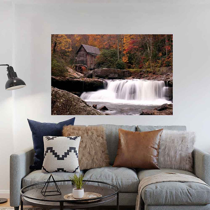 32x48 inch Waterfall Decal Installed Above Sofa