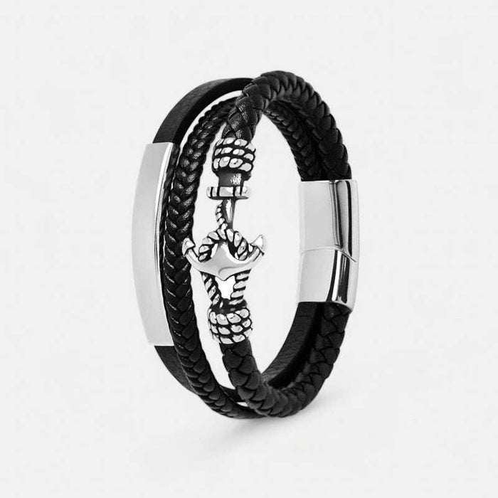 Weave triple leather bracelet - AntoniosClothing - Brown