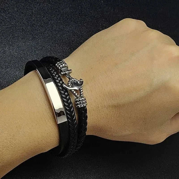 Weave triple leather bracelet - AntoniosClothing - Brown