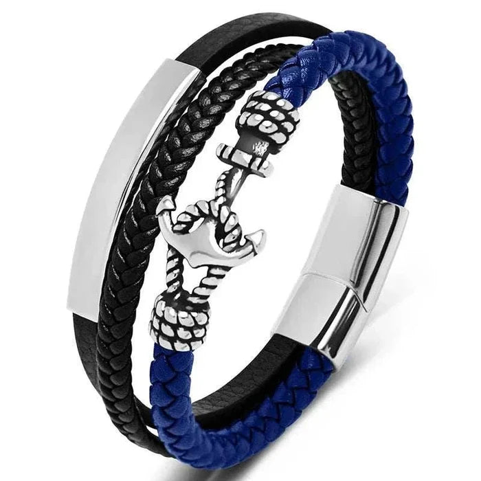 Weave triple leather bracelet - AntoniosClothing - Blue