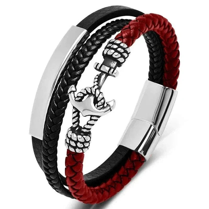 Weave triple leather bracelet - AntoniosClothing - Red
