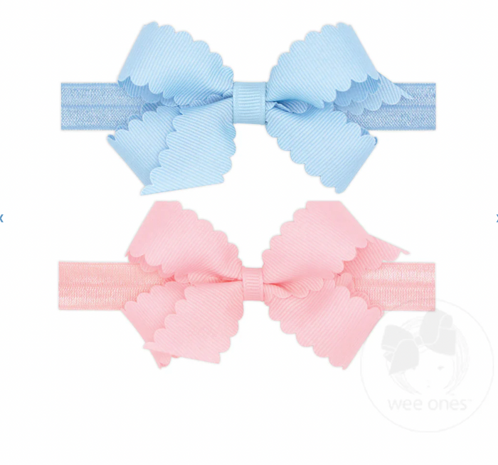 Wee Ones Bows - 2 Pack with Band - Light Pink and Millenium Blue Scalloped