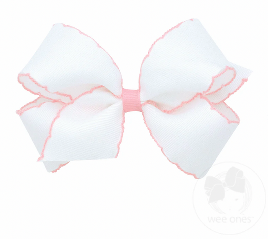 Wee Ones Bows - Medium - Moonstitched White with Light Pink
