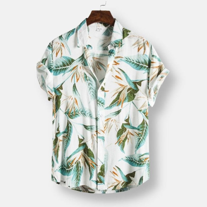 White Hawaiian Floral Print Short Sleeve Shirt - AntoniosClothing - White