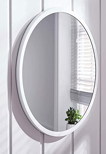 White Wood Frame Oval Shape Wall Mirror