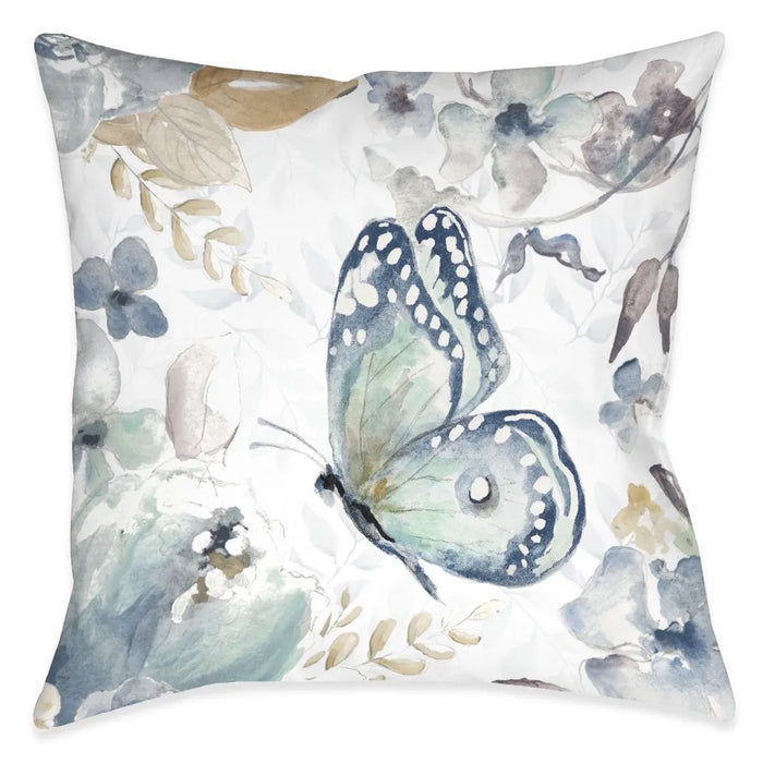 Wildflower Butterfly Field Blue Outdoor Decorative Pillow