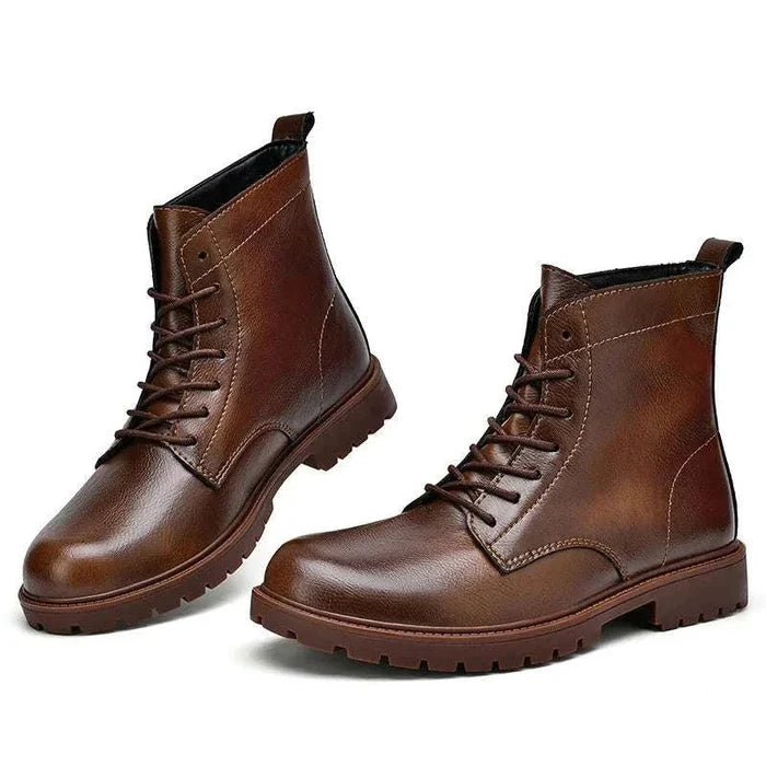 Winter retro genuine leather boots - AntoniosClothing - Black