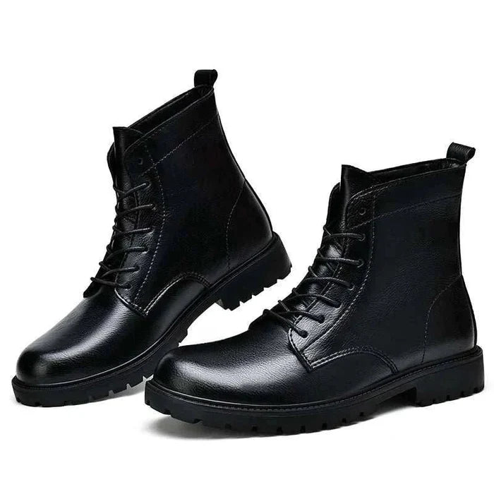 Winter retro genuine leather boots - AntoniosClothing - Black
