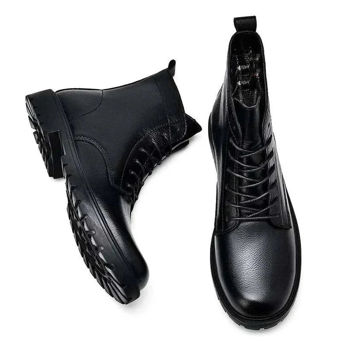 Winter retro genuine leather boots - AntoniosClothing - Black