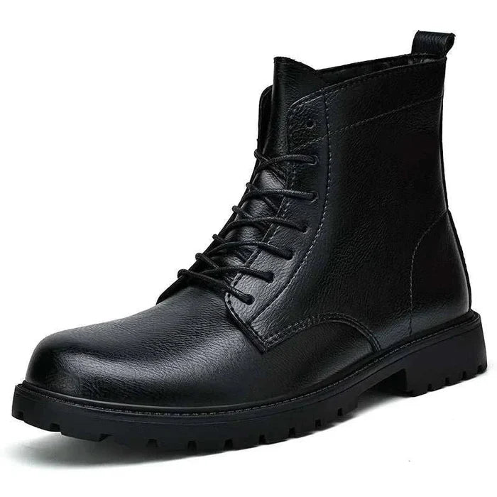 Winter retro genuine leather boots - AntoniosClothing - Black