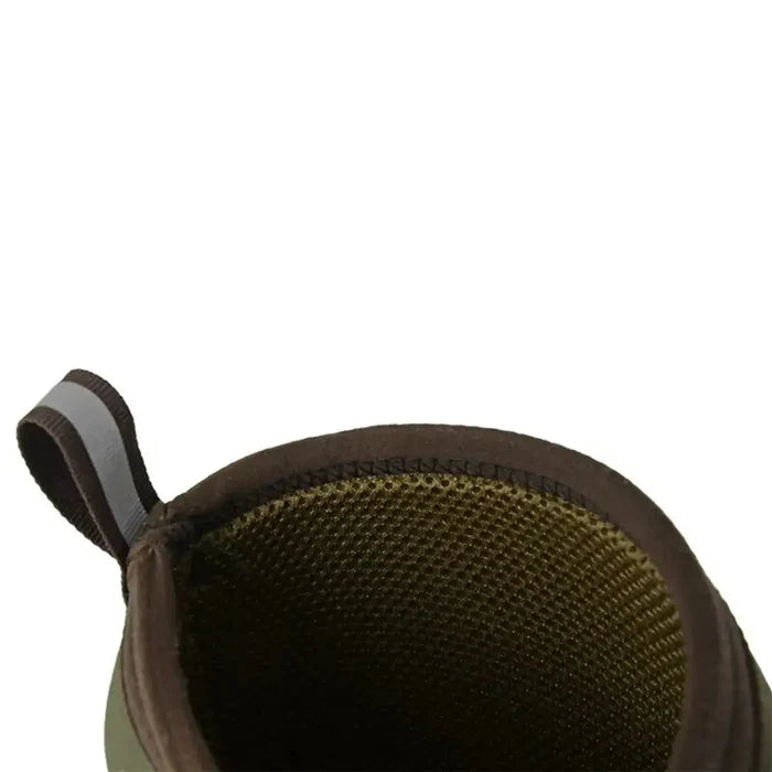 Interior view of the Woodland Mucker Wellington Boot highlighting breathable neoprene lining and pull tab for easy wear.  from  John Bull Clothing