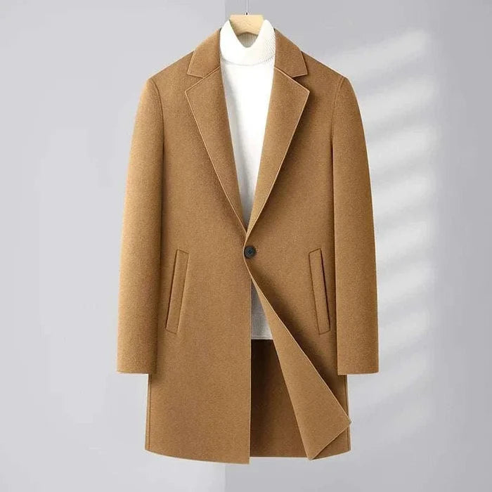 Woolen business long coat - AntoniosClothing - Khaki