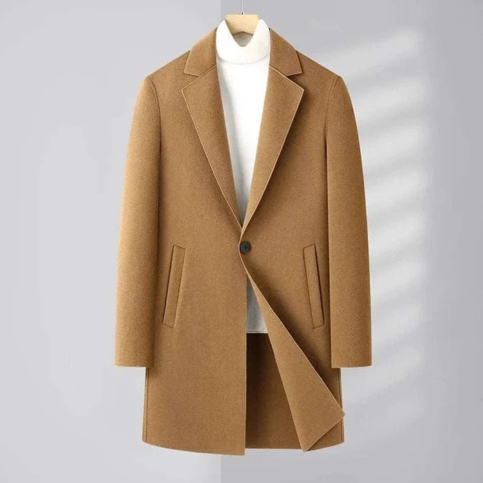 Woolen business long coat - AntoniosClothing - Khaki