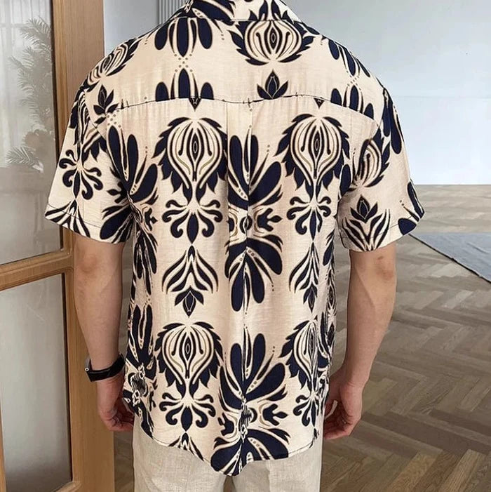 Wrinkle-Free loose short sleeve cuban shirt - AntoniosClothing - Blue