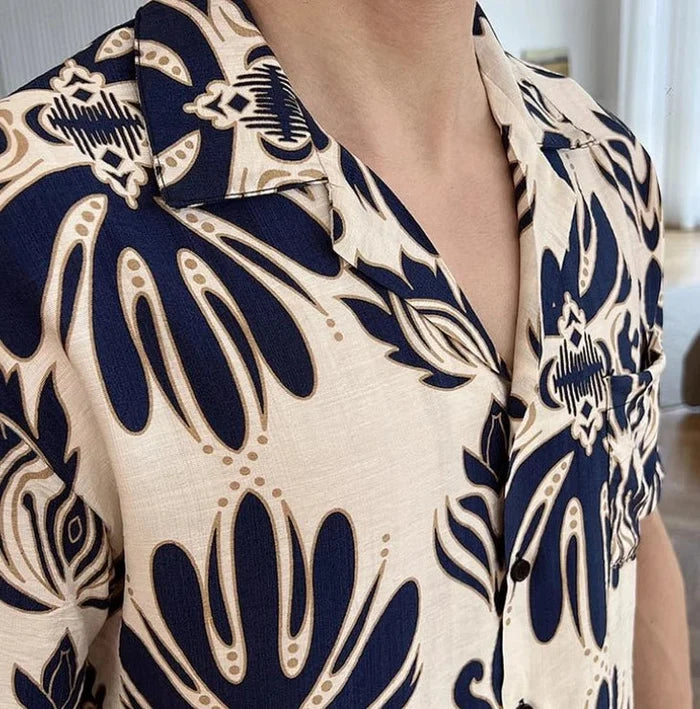 Wrinkle-Free loose short sleeve cuban shirt - AntoniosClothing - Blue