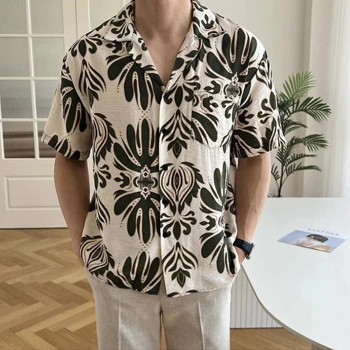 Wrinkle-Free loose short sleeve cuban shirt - AntoniosClothing - Blue