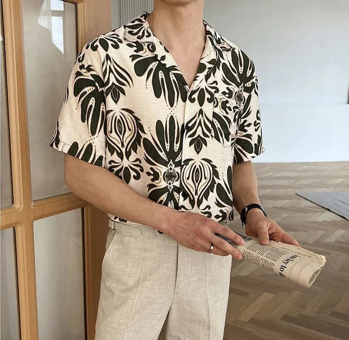 Wrinkle-Free loose short sleeve cuban shirt - AntoniosClothing - Blue
